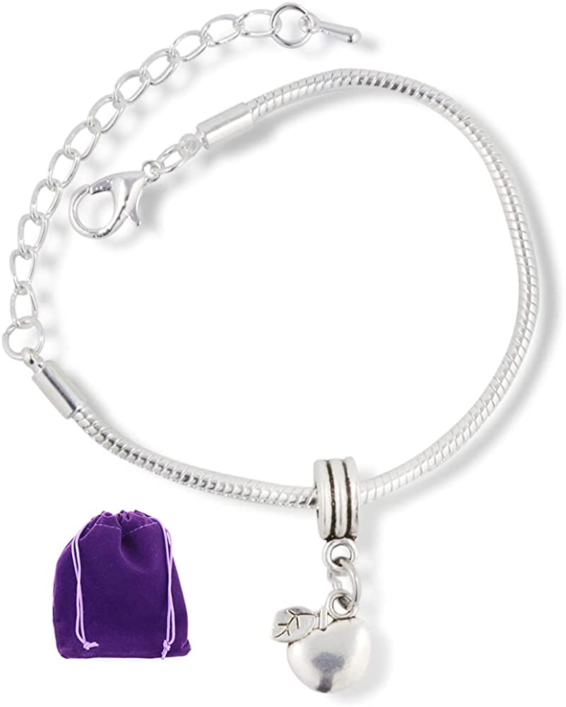 Apple with one Leaf Snake Chain Charm Bracelet