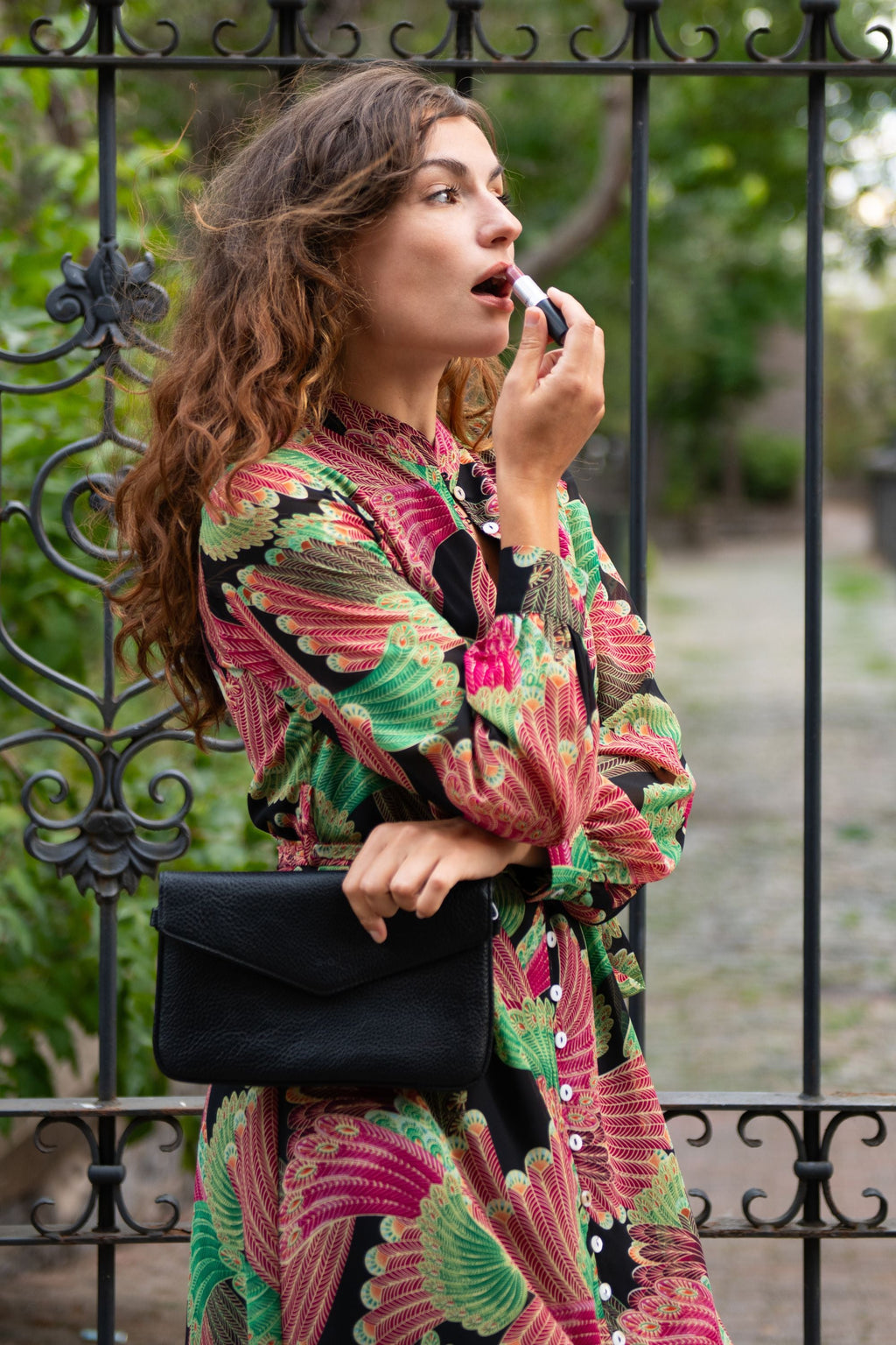 Anais Multi Feather Printed Shirt Dress Long Sleeves