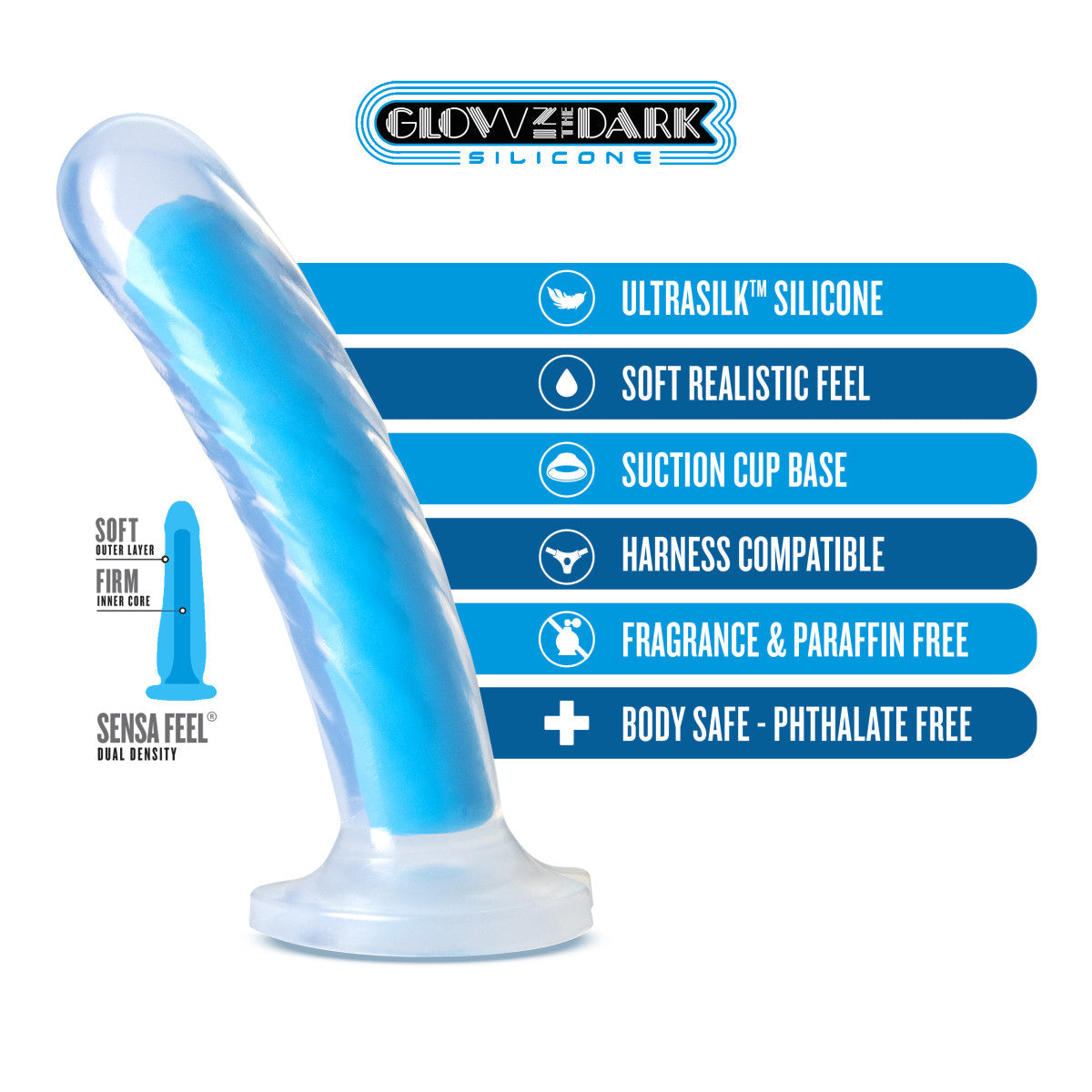 Blush Neo Elite Glow In The Dark 7-Inch Blue Dildo