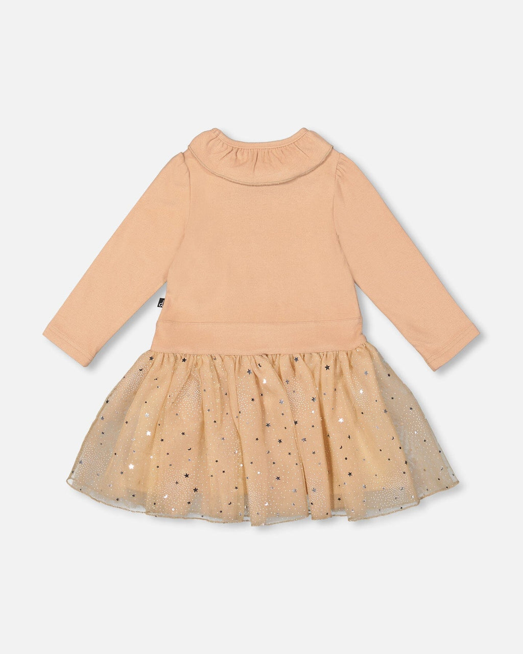 Bi-Material Dress With Glittering Skirt Beige