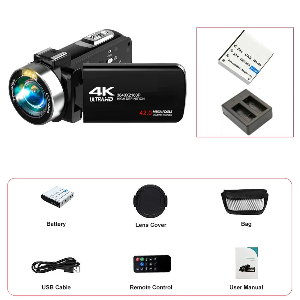 4K Digital Camera Dual Battery 64GB Card Included Black