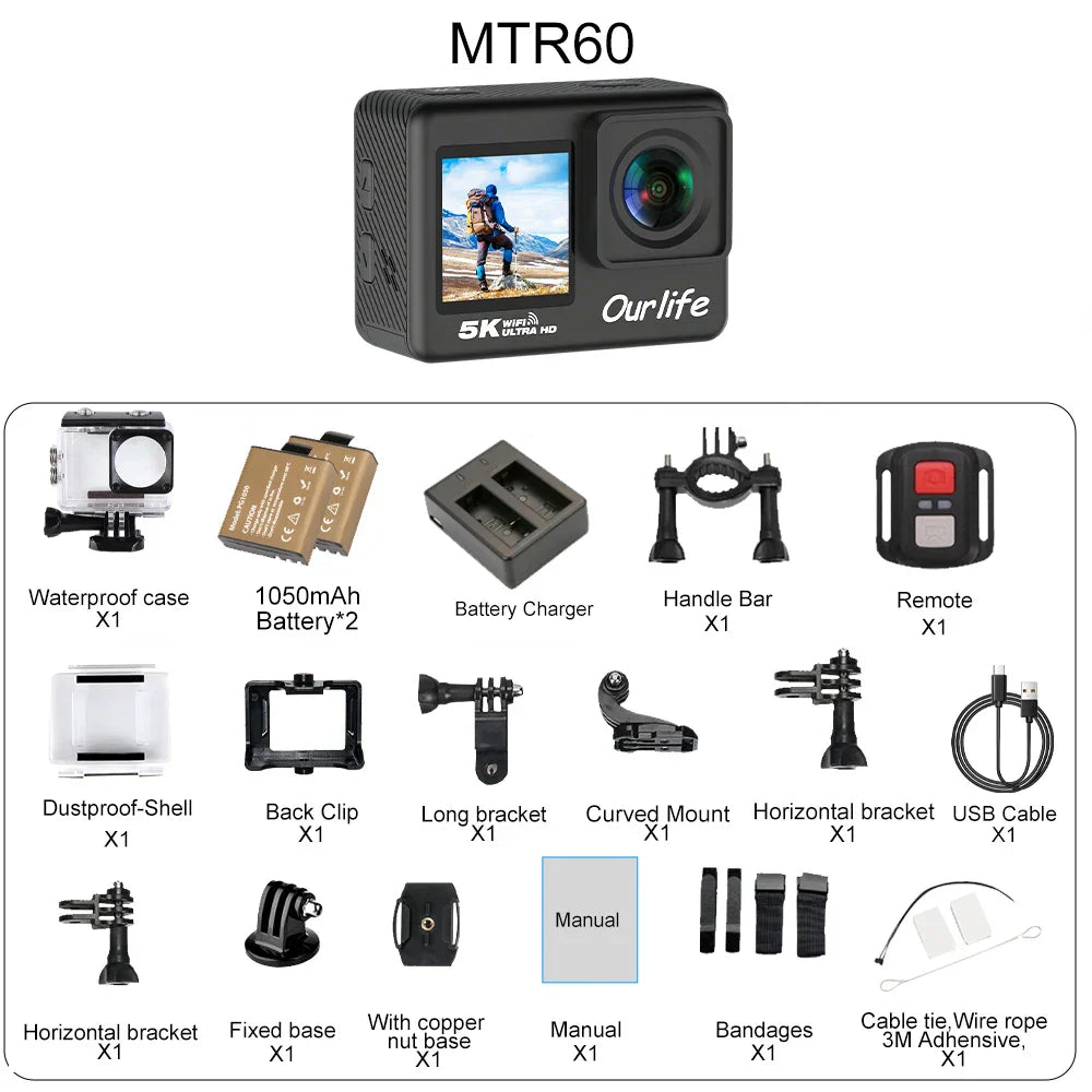 5K Action Camera with Touchscreen Waterproof Black