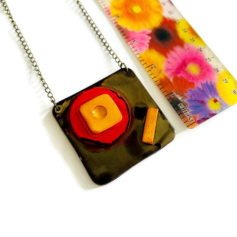 Abstract Geometric Pendant Necklace Handmade