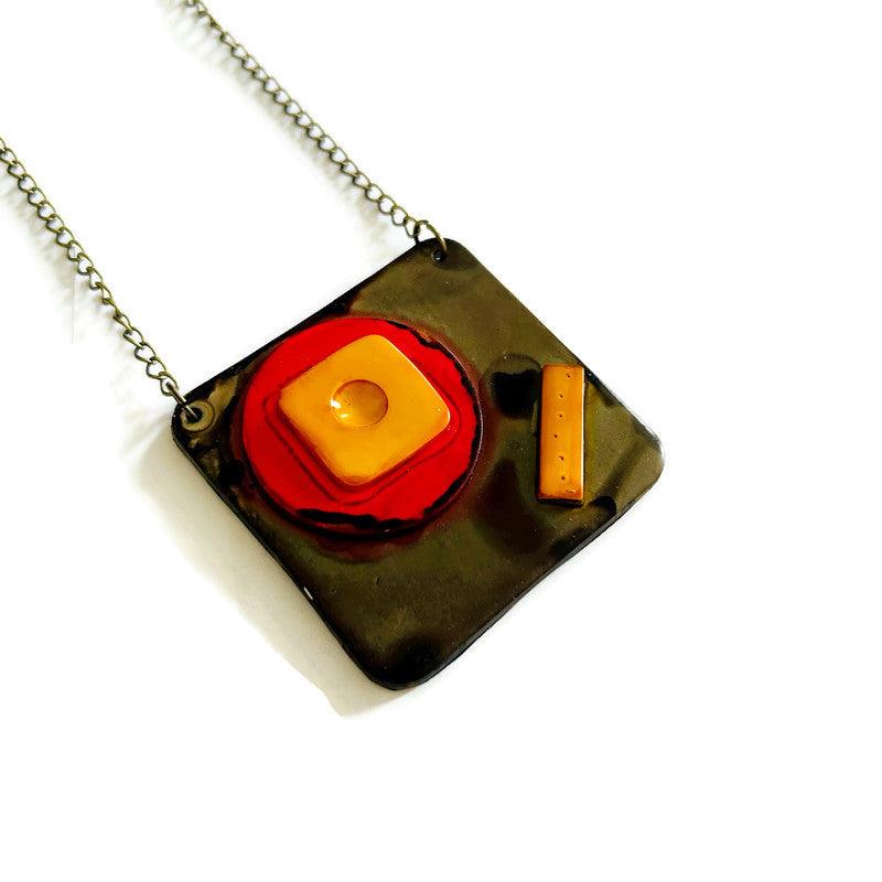 Abstract Geometric Pendant Necklace Handmade