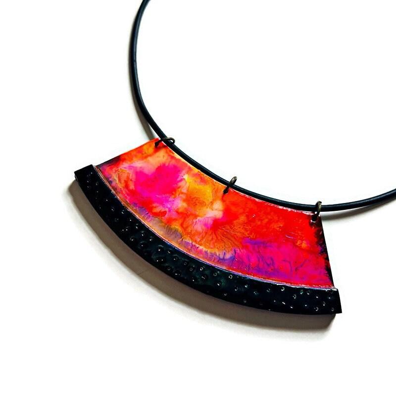 Bold Colorful Statement Bib Necklace with Adjustable Rubber Cord