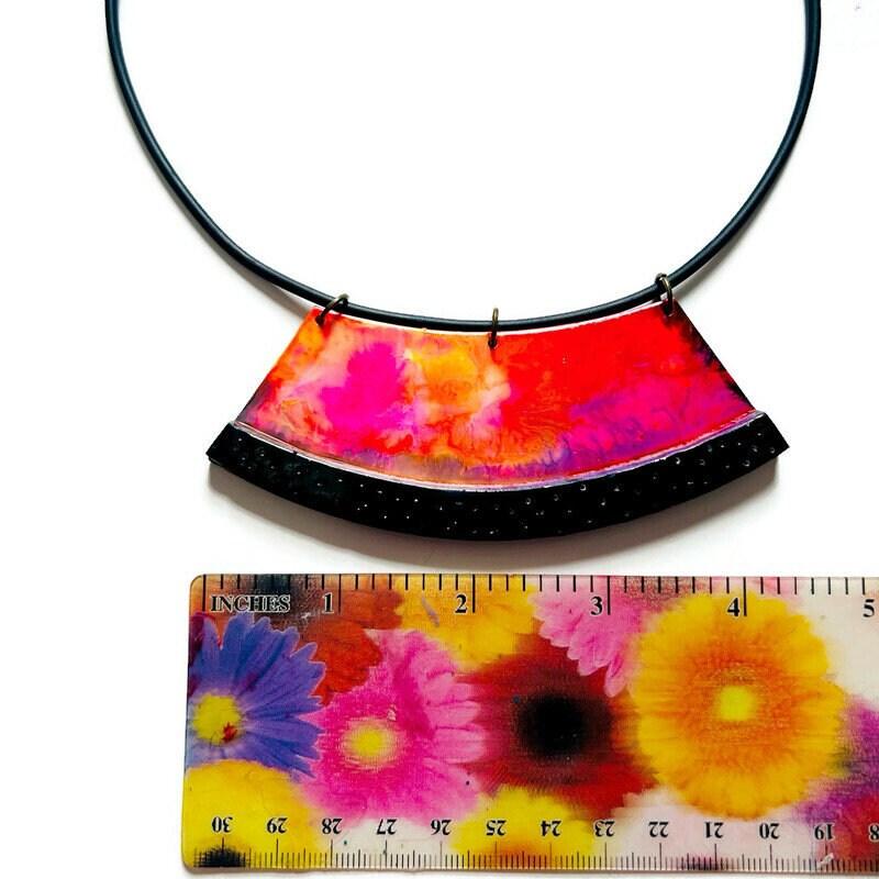 Bold Colorful Statement Bib Necklace with Adjustable Rubber Cord