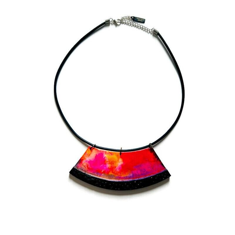 Bold Colorful Statement Bib Necklace with Adjustable Rubber Cord
